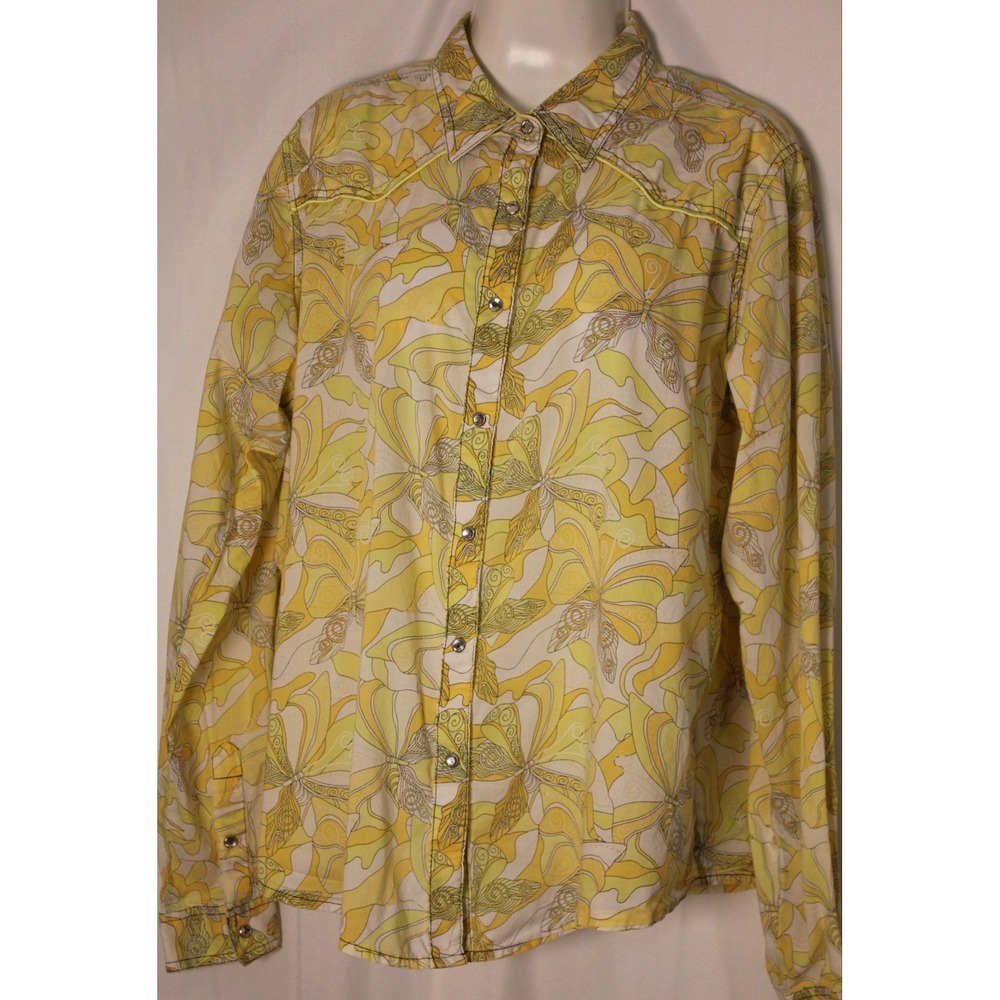 Twenty X Tailored Butterfly Western Blouse Country Pearl Snap Cowboy Rodeo SZ XL